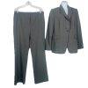 TAHARI Viscose Polyester Stretch Pant Suit 14 Gray Striped Peak Collar 2PC