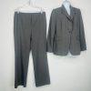 TAHARI Viscose Polyester Stretch Pant Suit 14 Gray Striped Peak Collar 2PC