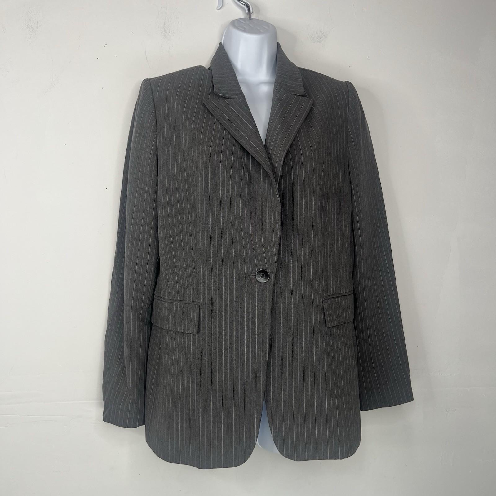 TAHARI Viscose Polyester Stretch Pant Suit 14 Gray Striped Peak Collar 2PC
