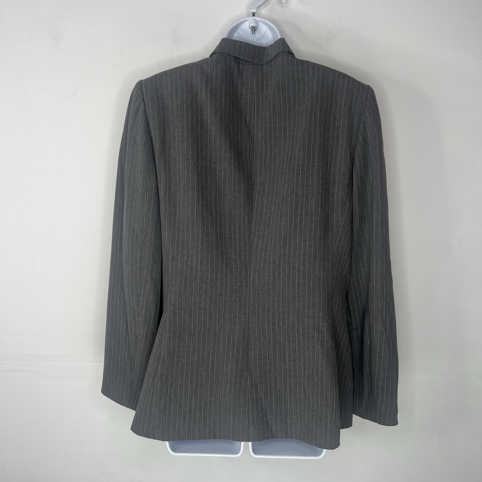 TAHARI Viscose Polyester Stretch Pant Suit 14 Gray Striped Peak Collar 2PC
