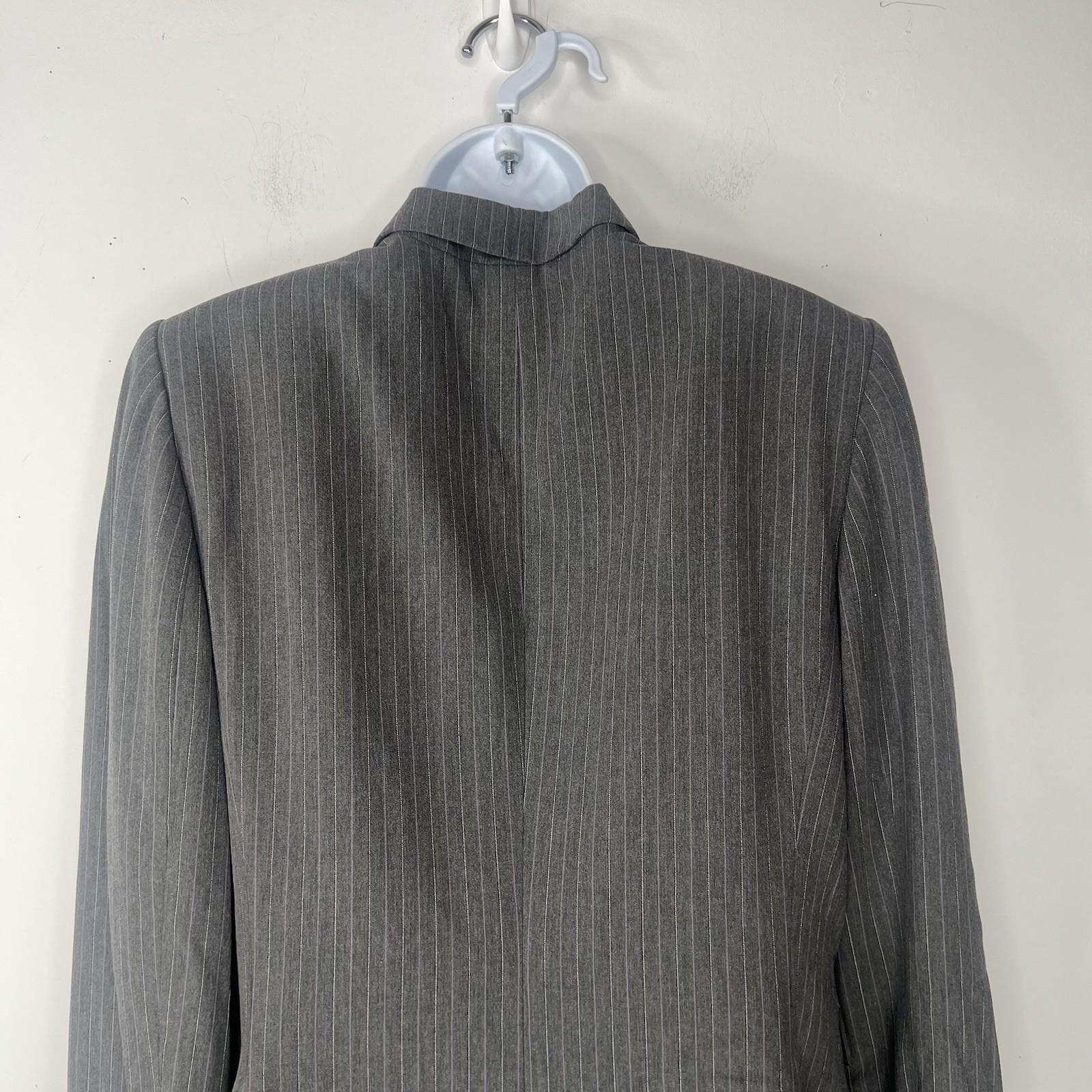 TAHARI Viscose Polyester Stretch Pant Suit 14 Gray Striped Peak Collar 2PC
