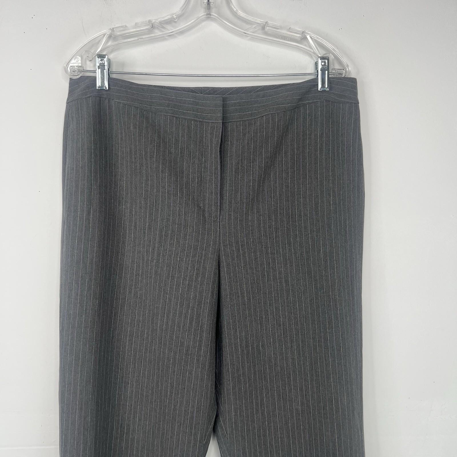 TAHARI Viscose Polyester Stretch Pant Suit 14 Gray Striped Peak Collar 2PC