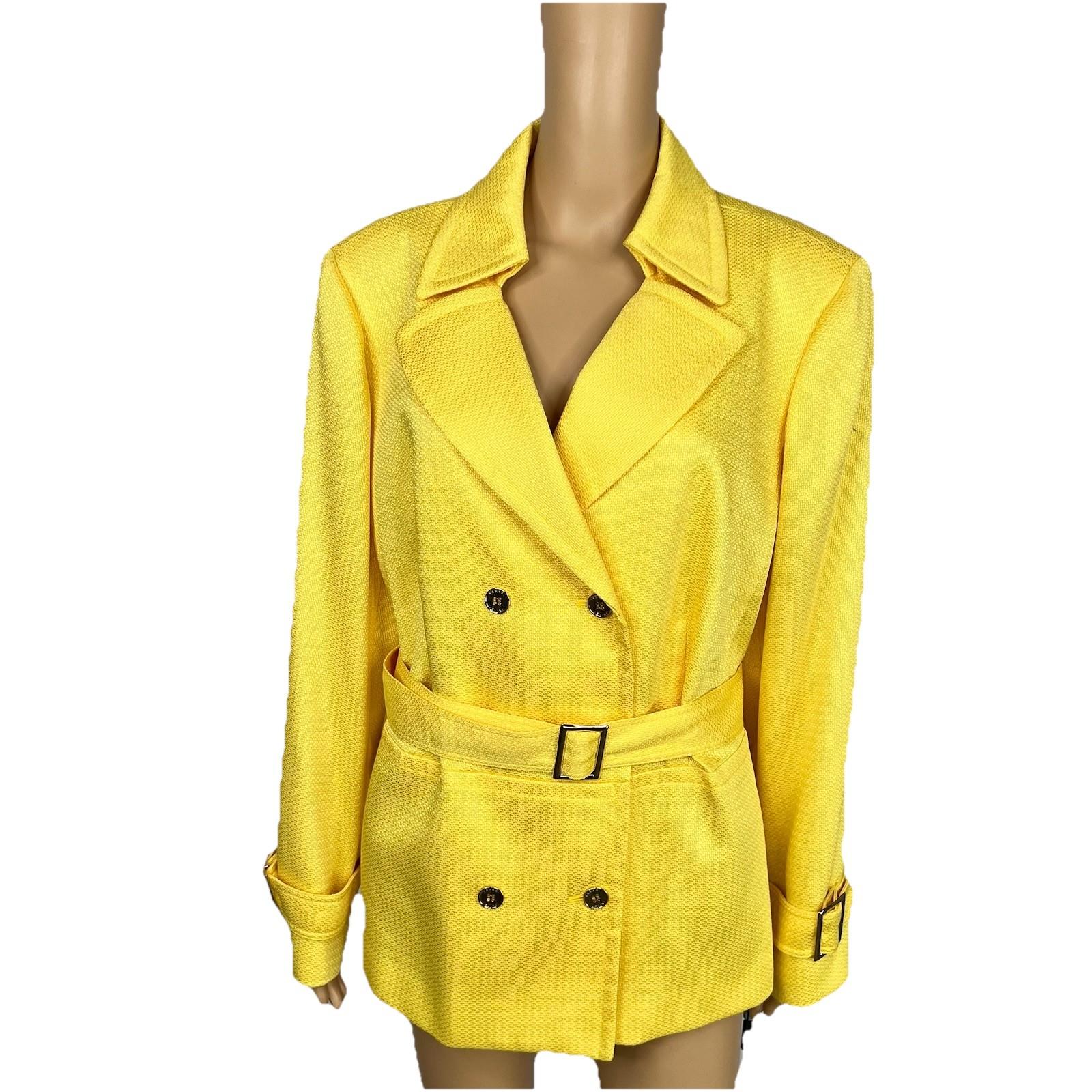 TAHARI ASL Polyester Rayon Blazer Size 18W Bright Yellow Double Breasted Belted