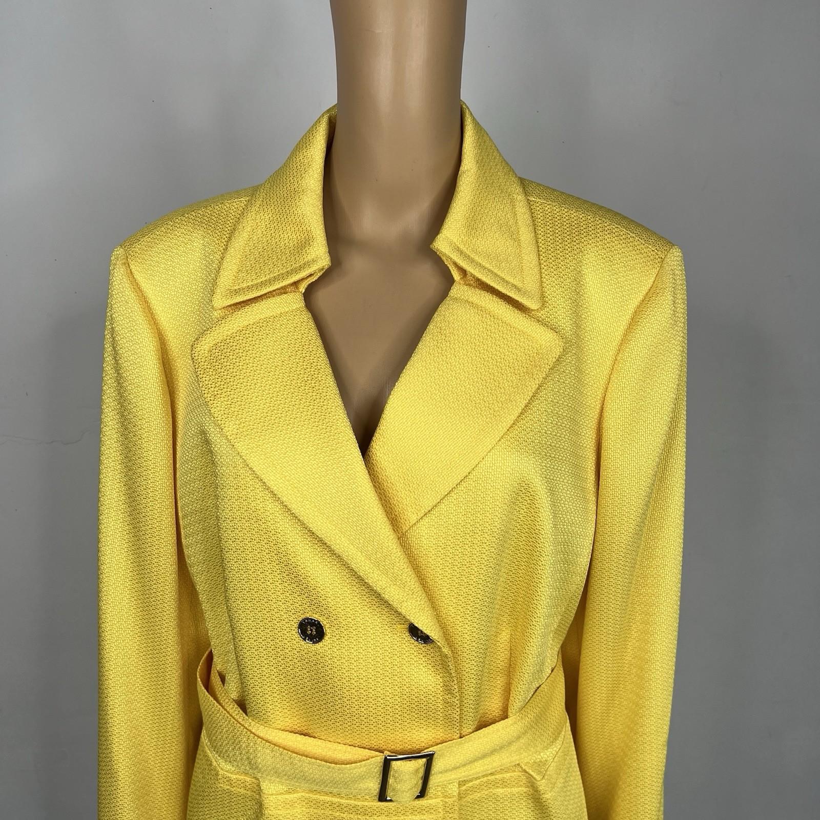 TAHARI ASL Polyester Rayon Blazer Size 18W Bright Yellow Double Breasted Belted