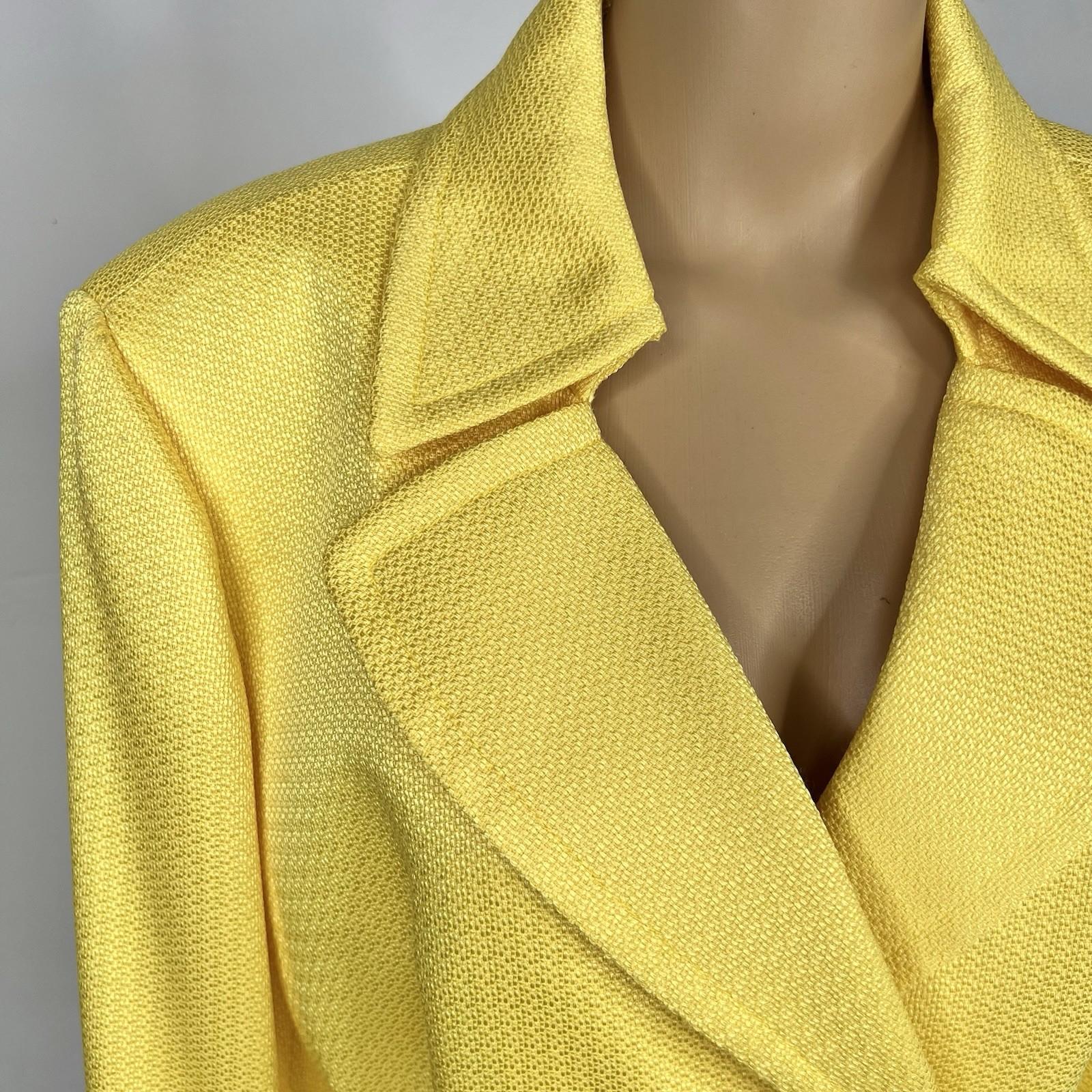 TAHARI ASL Polyester Rayon Blazer Size 18W Bright Yellow Double Breasted Belted