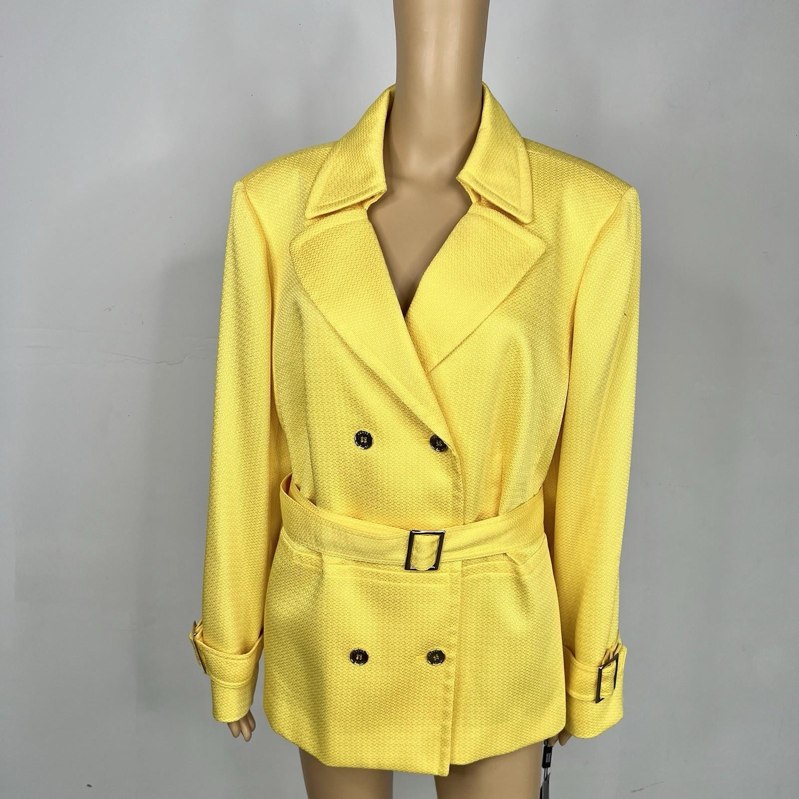 TAHARI ASL Polyester Rayon Blazer Size 18W Bright Yellow Double Breasted Belted