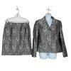 Tahari ASL Polyester Skirt Suit 10 Black Silver Floral Beaded Shawl Collar 2PC