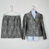 Tahari ASL Polyester Skirt Suit 10 Black Silver Floral Beaded Shawl Collar 2PC
