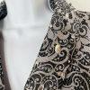 Tahari ASL Polyester Skirt Suit 10 Black Silver Floral Beaded Shawl Collar 2PC