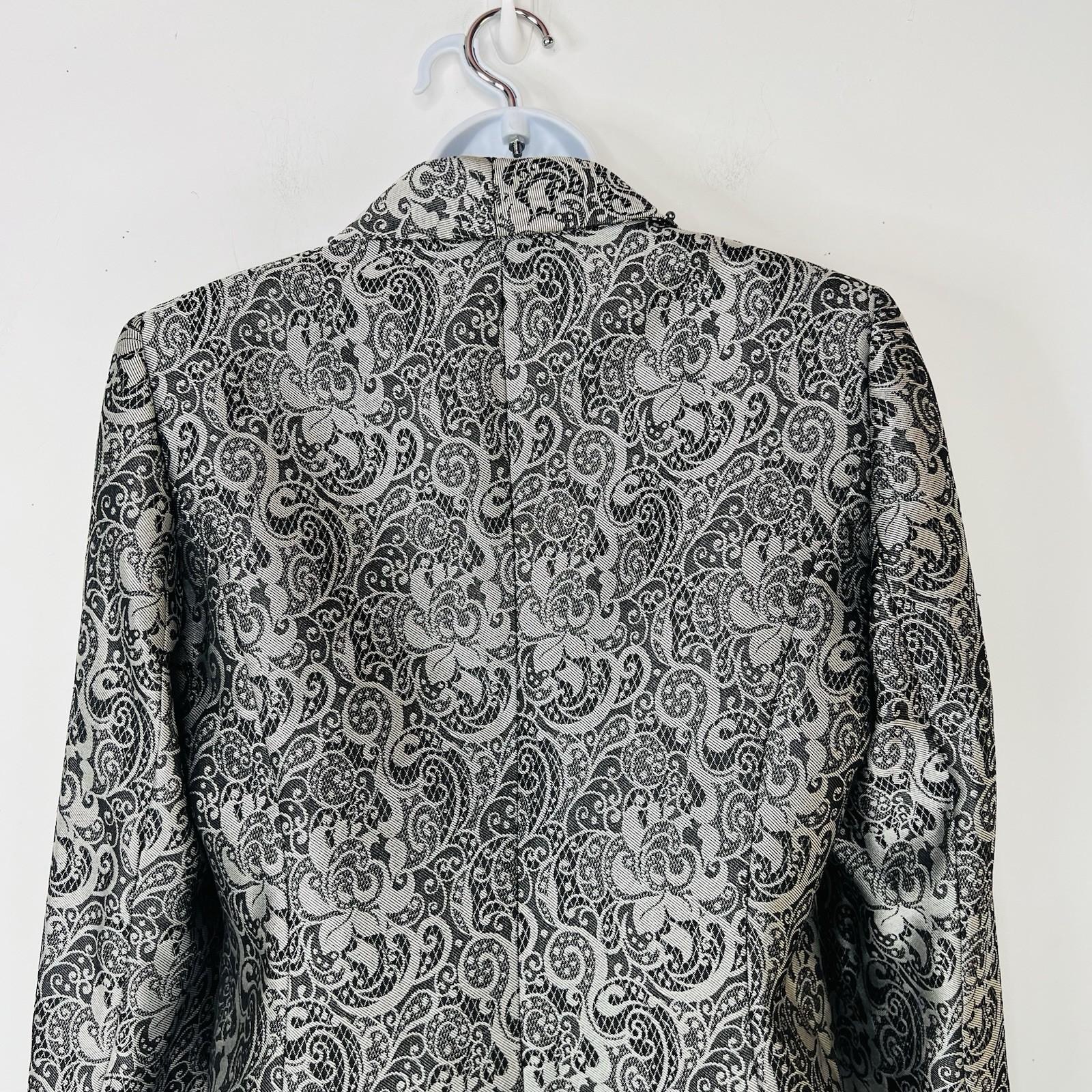Tahari ASL Polyester Skirt Suit 10 Black Silver Floral Beaded Shawl Collar 2PC
