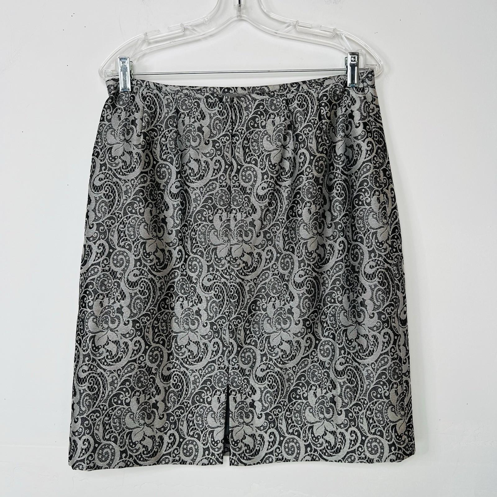 Tahari ASL Polyester Skirt Suit 10 Black Silver Floral Beaded Shawl Collar 2PC