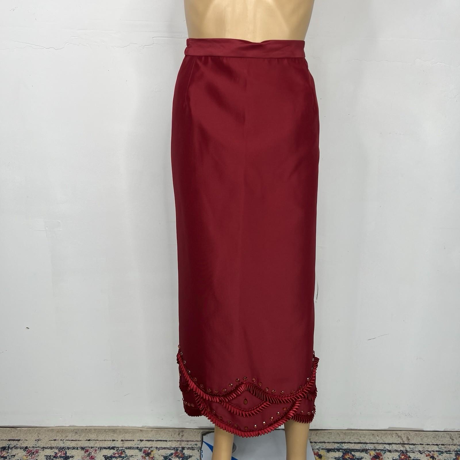 TERRAMINA Skirt Suit Size 16 Wine Collarless Beaded Embellished Timeless 2PC