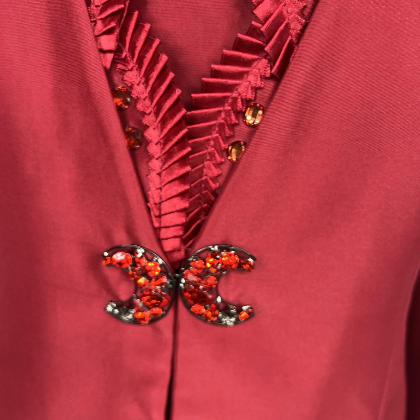 TERRAMINA Skirt Suit Size 16 Wine Collarless Beaded Embellished Timeless 2PC