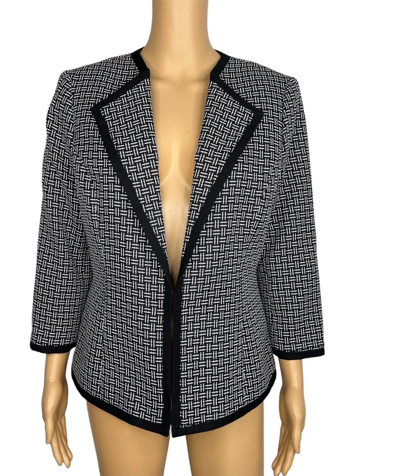 Kasper women Polyester Blazer Size 10 Black White Collarless Lined 1PC