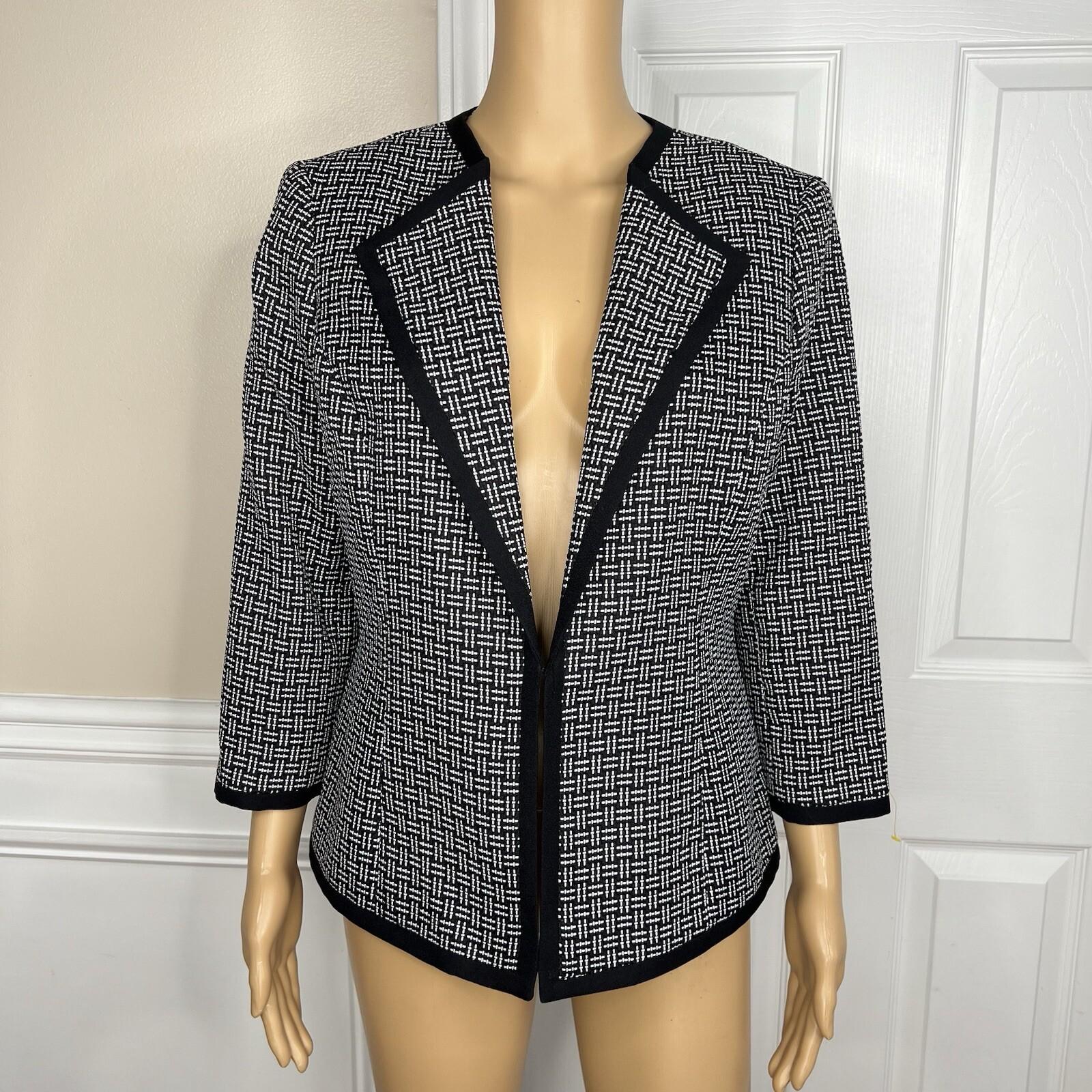 Kasper women Polyester Blazer Size 10 Black White Collarless Lined 1PC