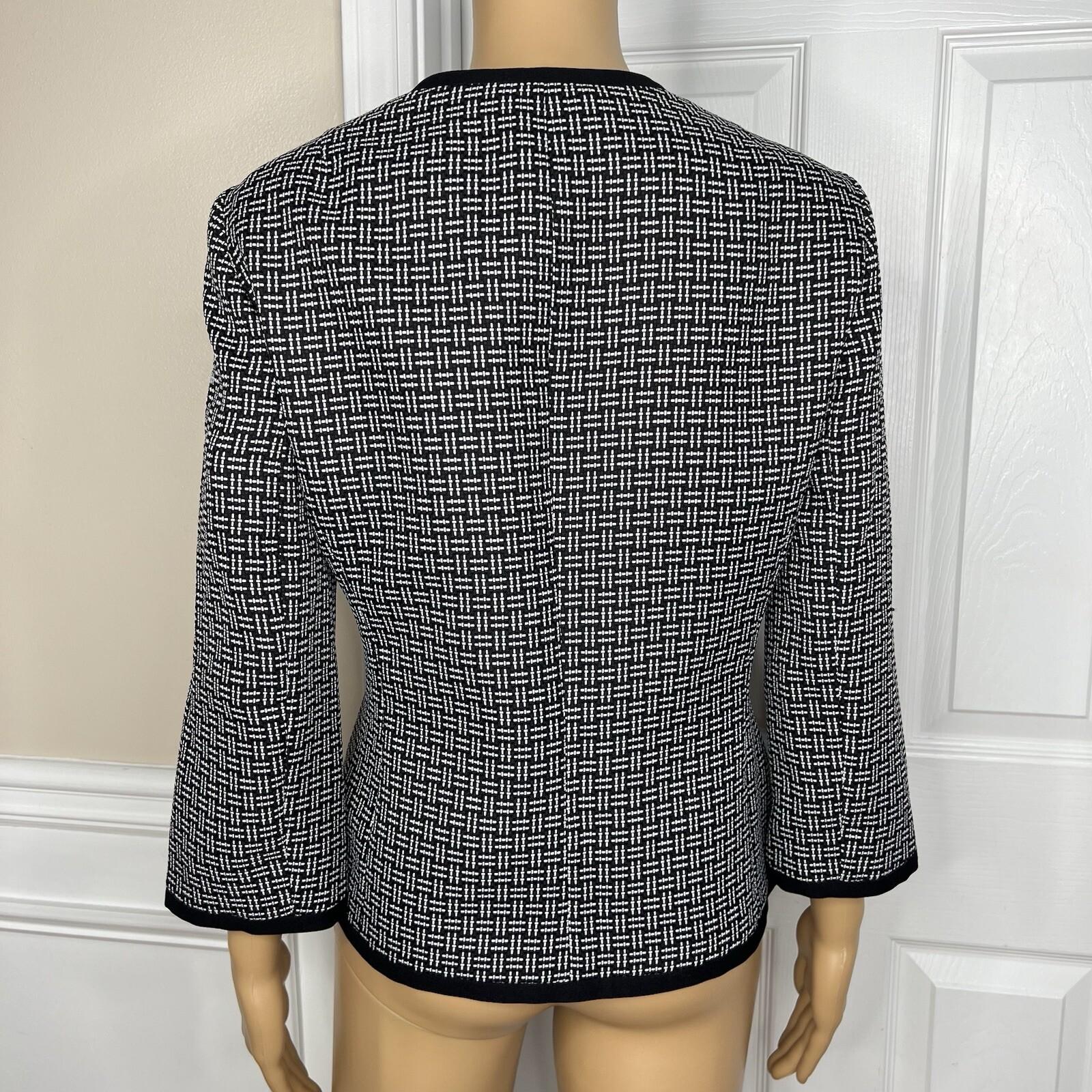 Kasper women Polyester Blazer Size 10 Black White Collarless Lined 1PC