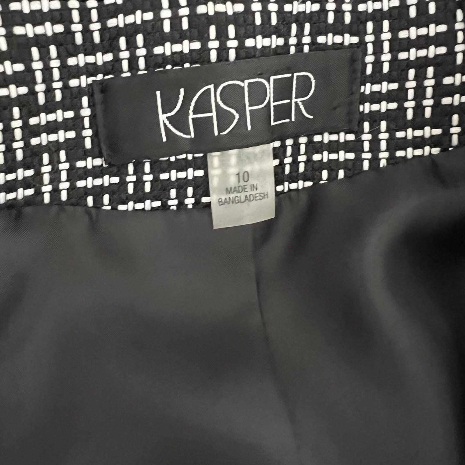 Kasper women Polyester Blazer Size 10 Black White Collarless Lined 1PC