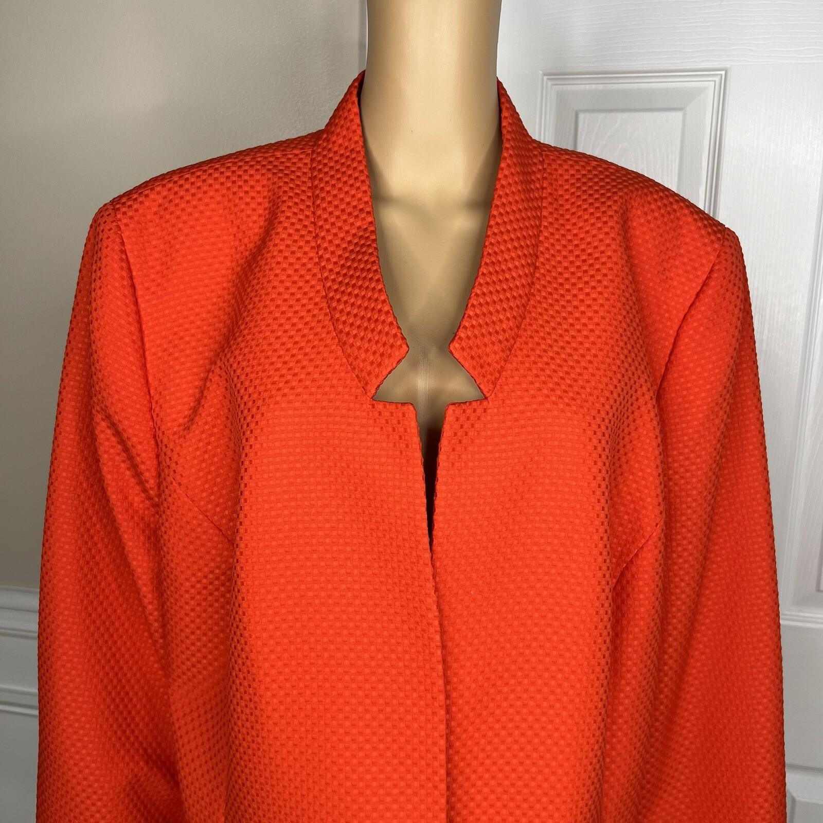 Kasper Polyester Blazer Size 24W Orange Lined Open Front Collard Zip Pockets