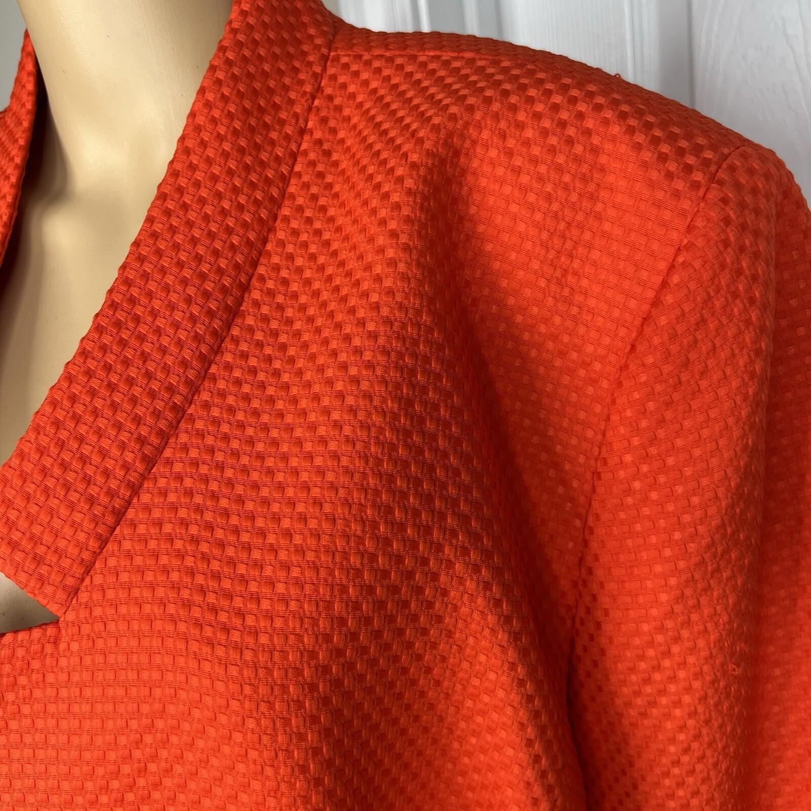 Kasper Polyester Blazer Size 24W Orange Lined Open Front Collard Zip Pockets