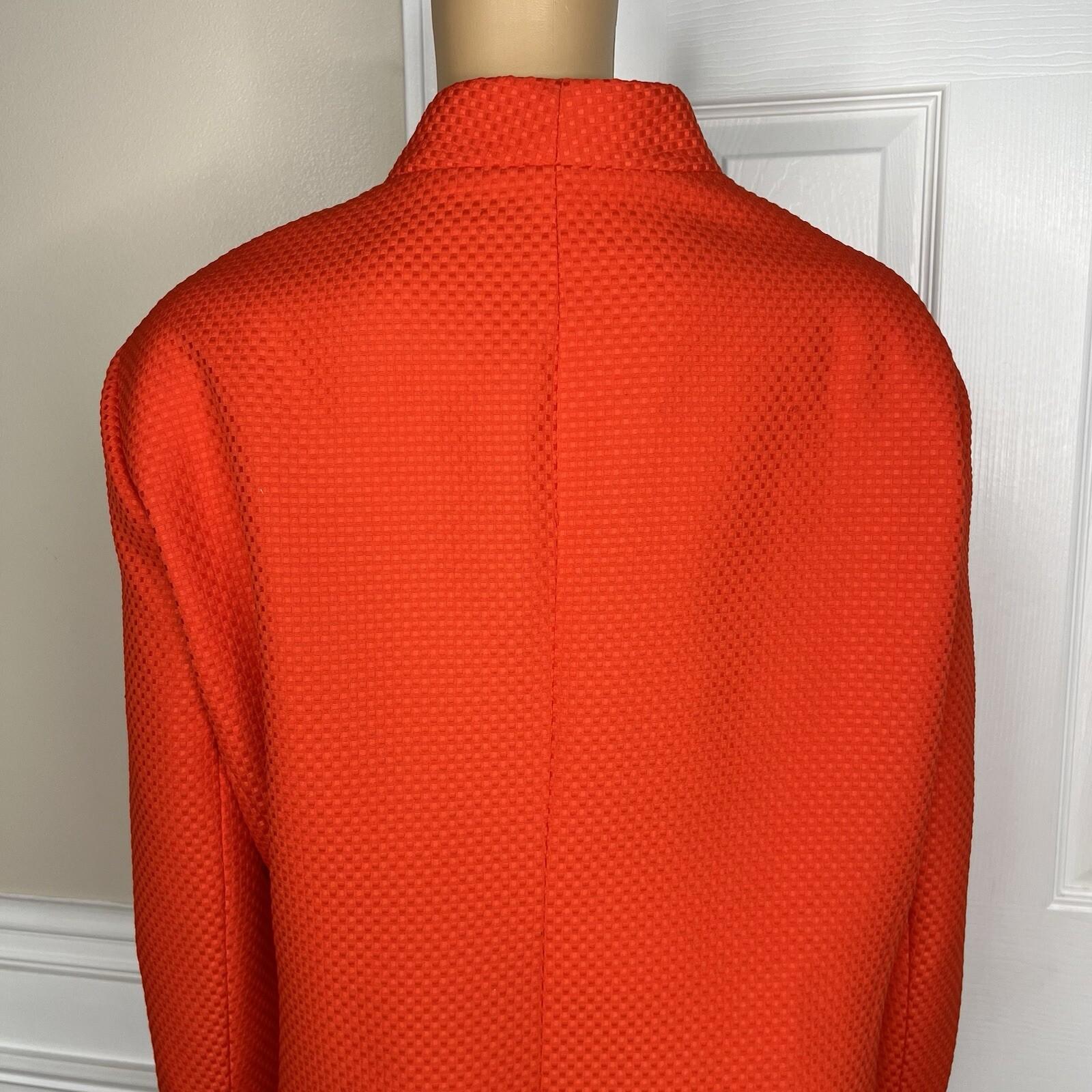 Kasper Polyester Blazer Size 24W Orange Lined Open Front Collard Zip Pockets