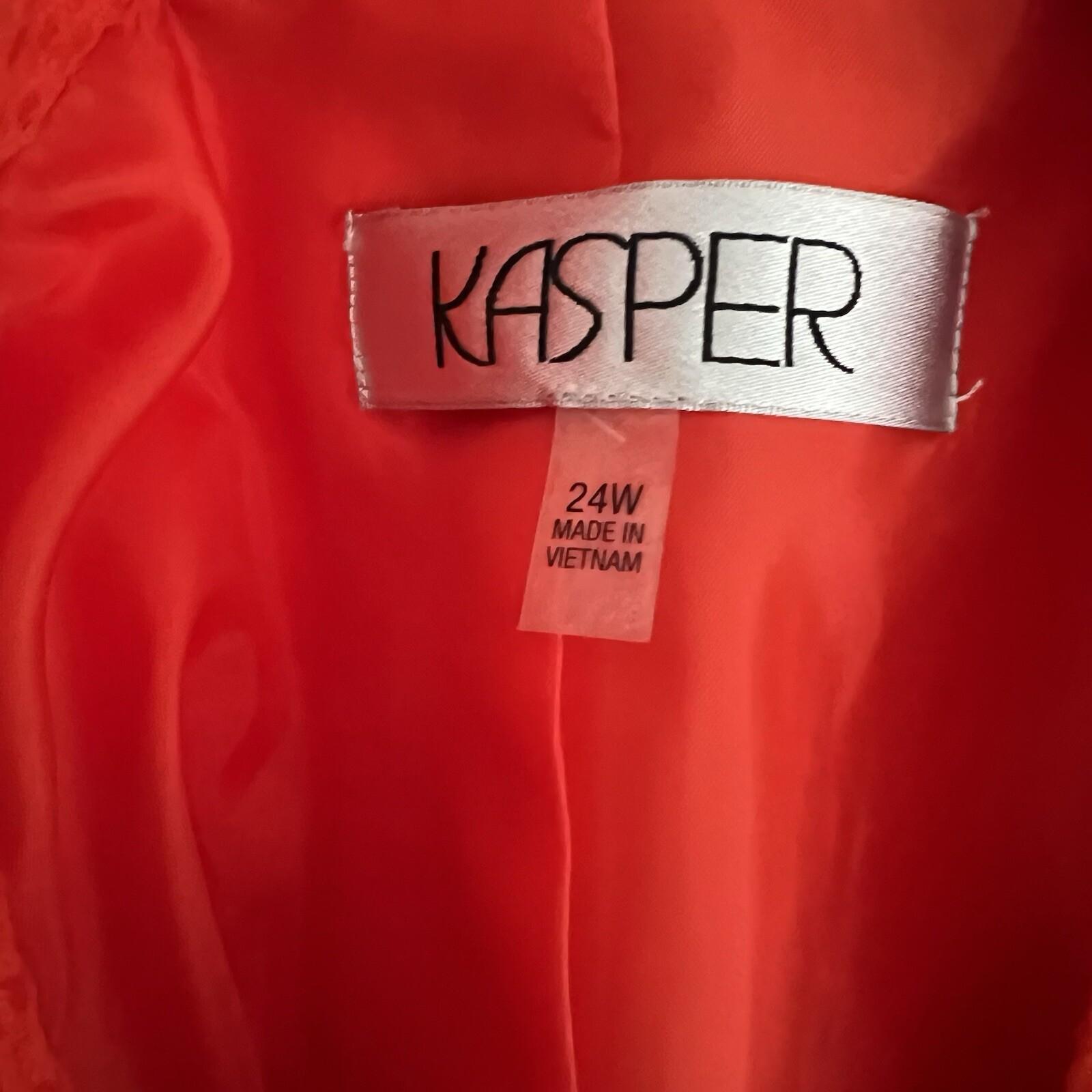 Kasper Polyester Blazer Size 24W Orange Lined Open Front Collard Zip Pockets