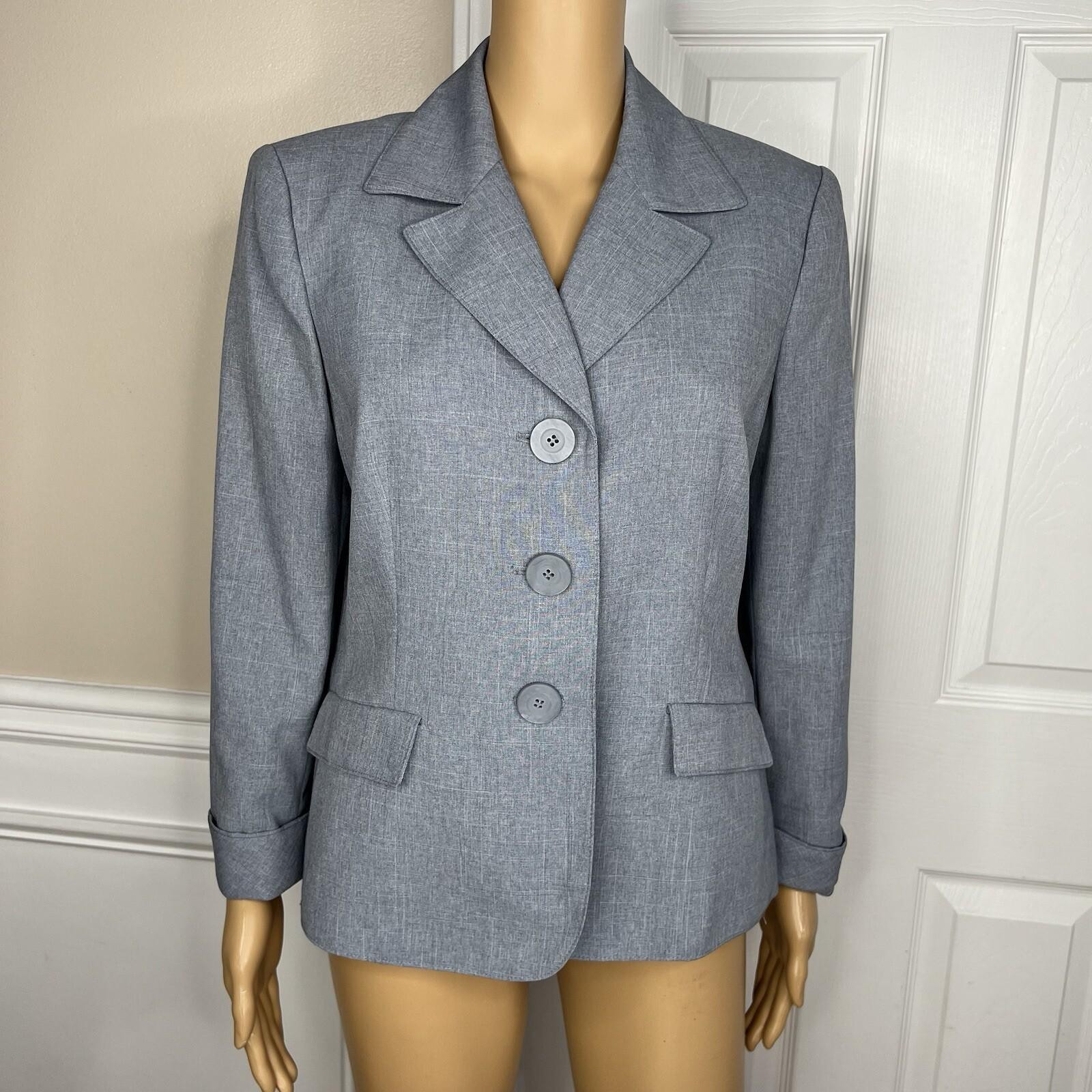 Suit Studio Women Polyester Pant Suit Size 12P Gray Lined Peak Collar 2PC