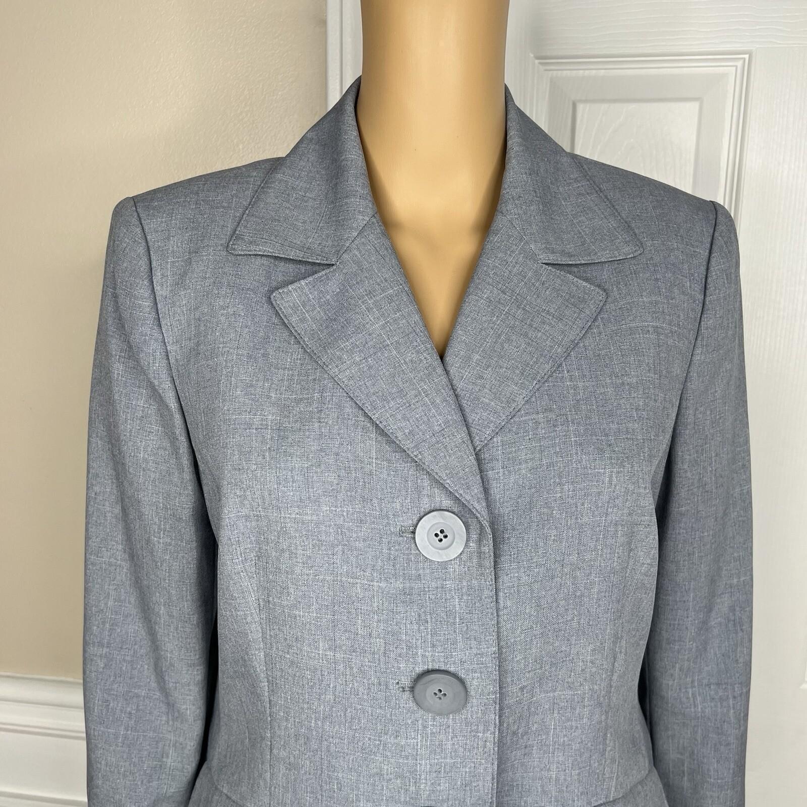 Suit Studio Women Polyester Pant Suit Size 12P Gray Lined Peak Collar 2PC