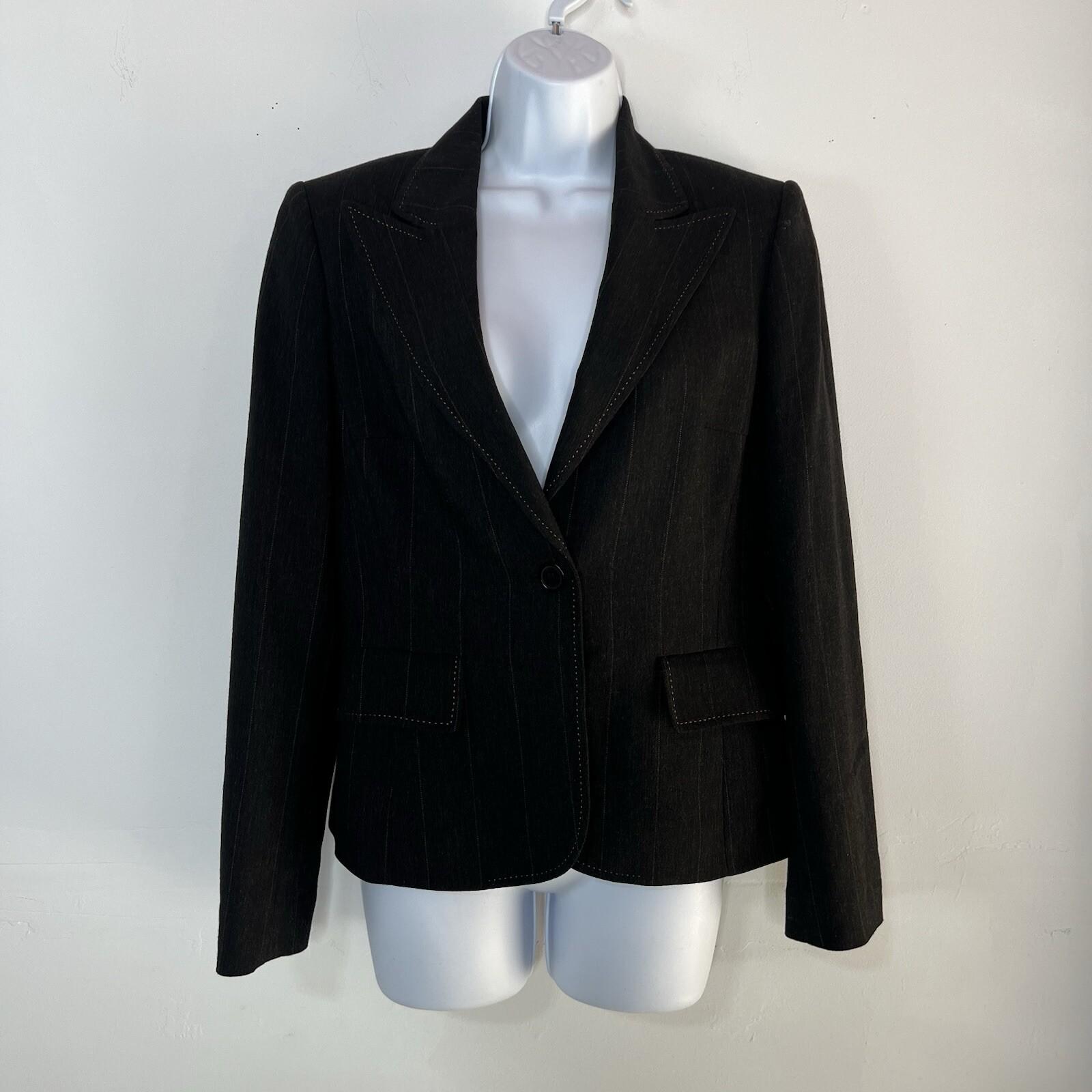 Anne Klein Wool Blend Skirt Suit Size 6 Black Striped Flared Peak Collar 2PC