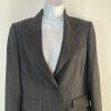 Anne Klein Wool Blend Skirt Suit Size 6 Black Striped Flared Peak Collar 2PC