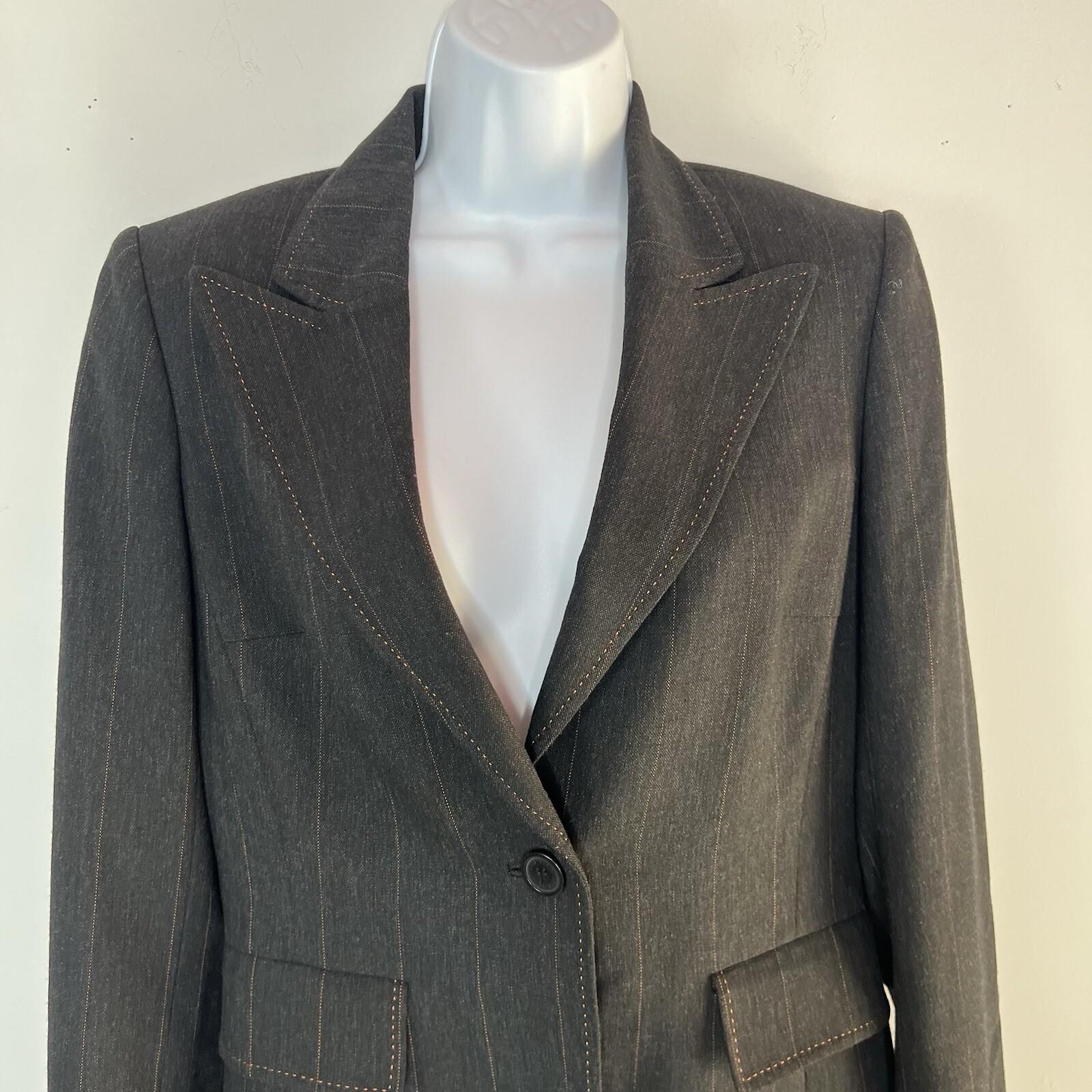 Anne Klein Wool Blend Skirt Suit Size 6 Black Striped Flared Peak Collar 2PC