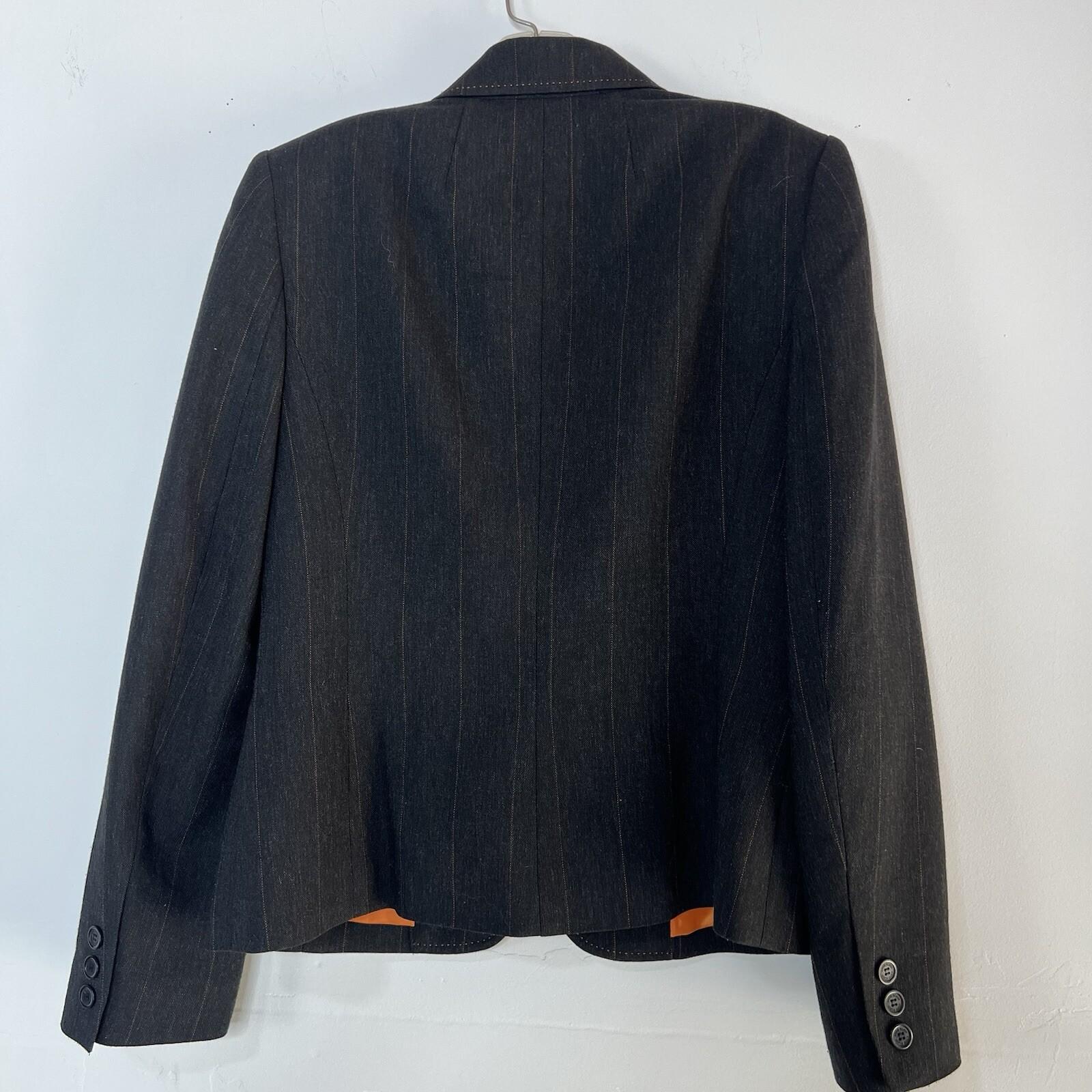 Anne Klein Wool Blend Skirt Suit Size 6 Black Striped Flared Peak Collar 2PC