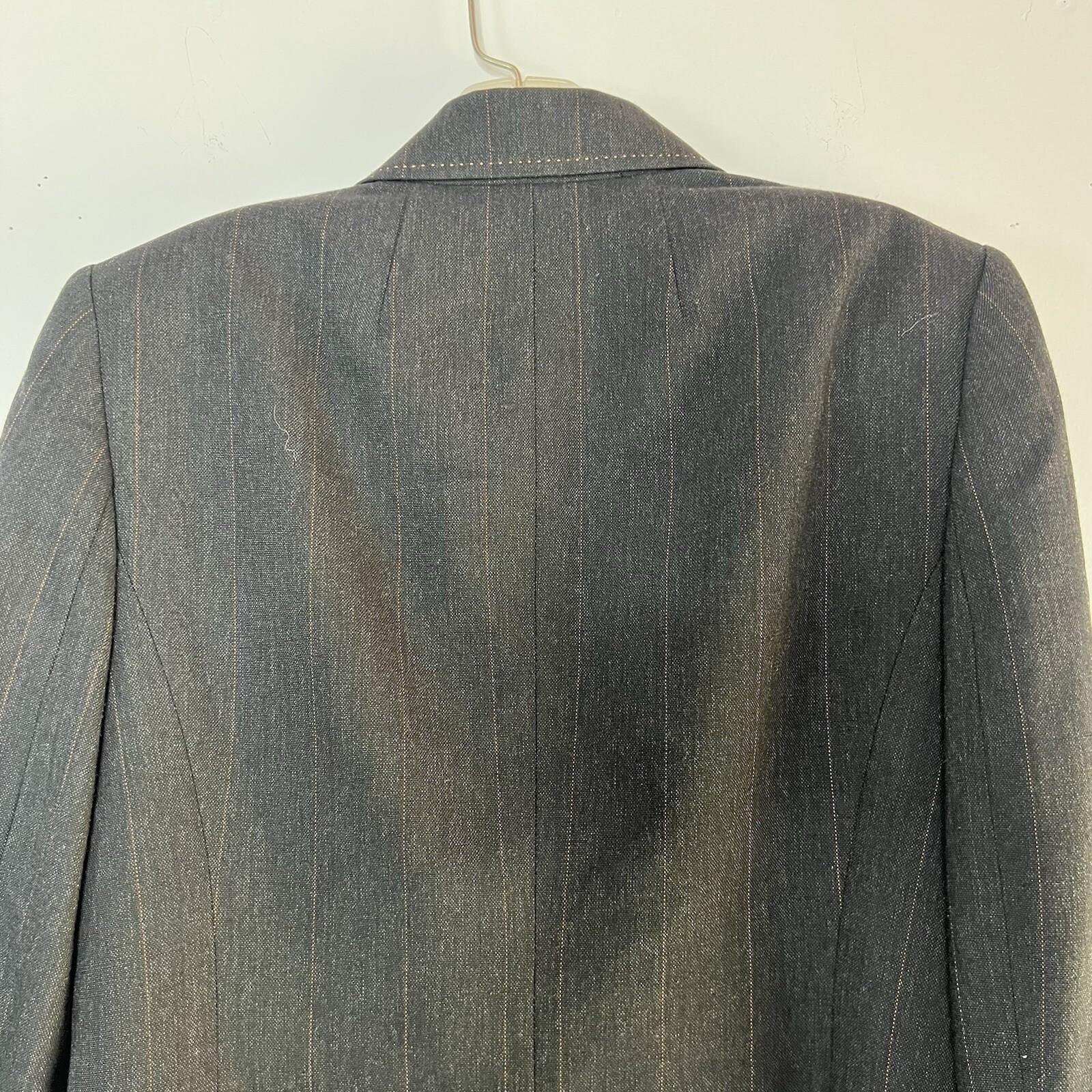 Anne Klein Wool Blend Skirt Suit Size 6 Black Striped Flared Peak Collar 2PC