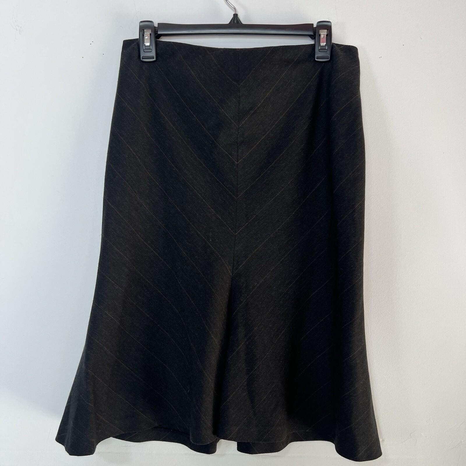 Anne Klein Wool Blend Skirt Suit Size 6 Black Striped Flared Peak Collar 2PC