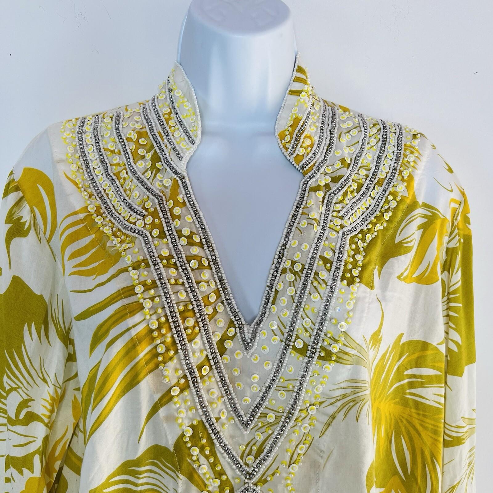 Soft Surroundings Tunic Blouse Beaded Accents Size L Bohemian V Neck Multicolor