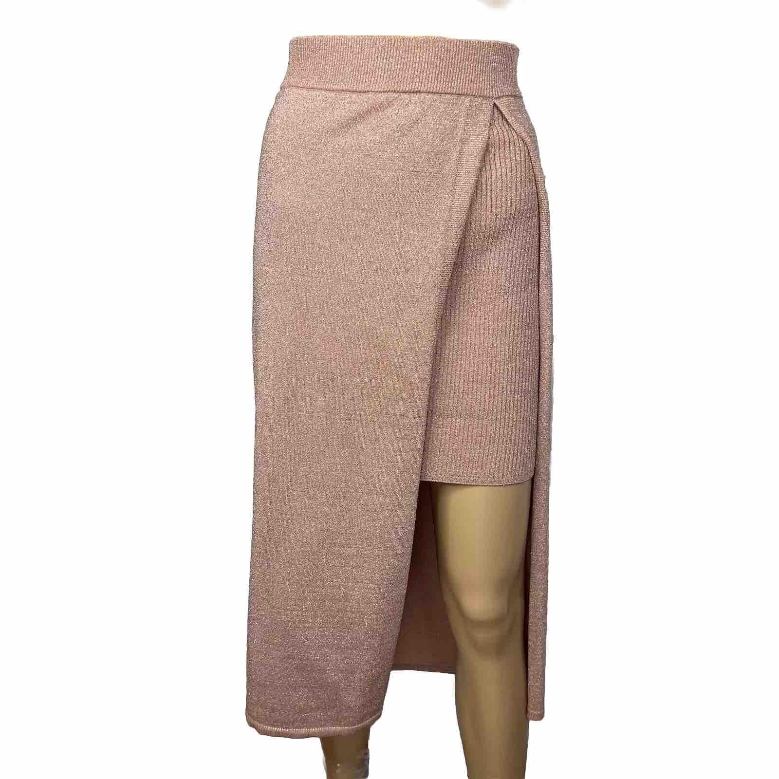 Gabrielle Union For NY Company Knit Skirt XL Rose Gold Sparkle High Split New