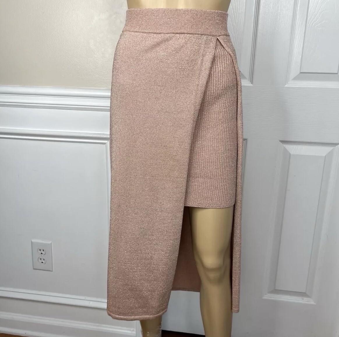 Gabrielle Union For NY Company Knit Skirt XL Rose Gold Sparkle High Split New