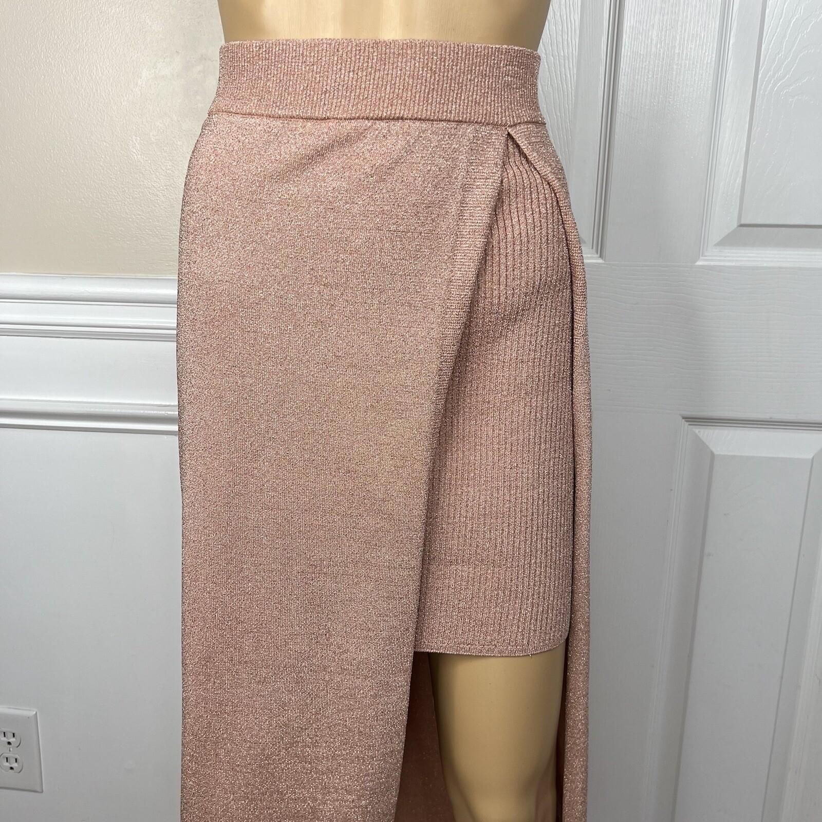 Gabrielle Union For NY Company Knit Skirt XL Rose Gold Sparkle High Split New