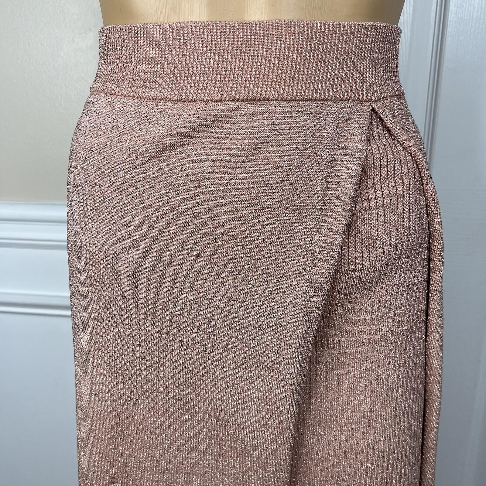 Gabrielle Union For NY Company Knit Skirt XL Rose Gold Sparkle High Split New