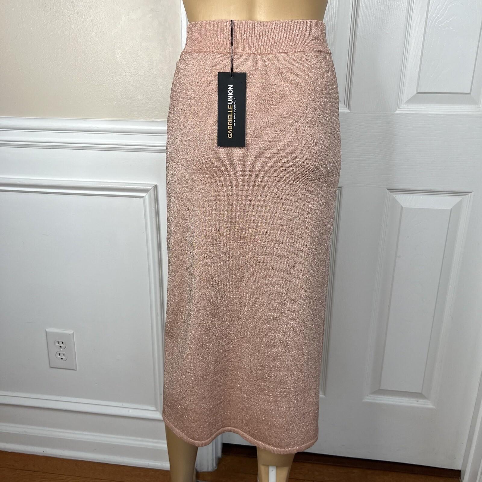 Gabrielle Union For NY Company Knit Skirt XL Rose Gold Sparkle High Split New