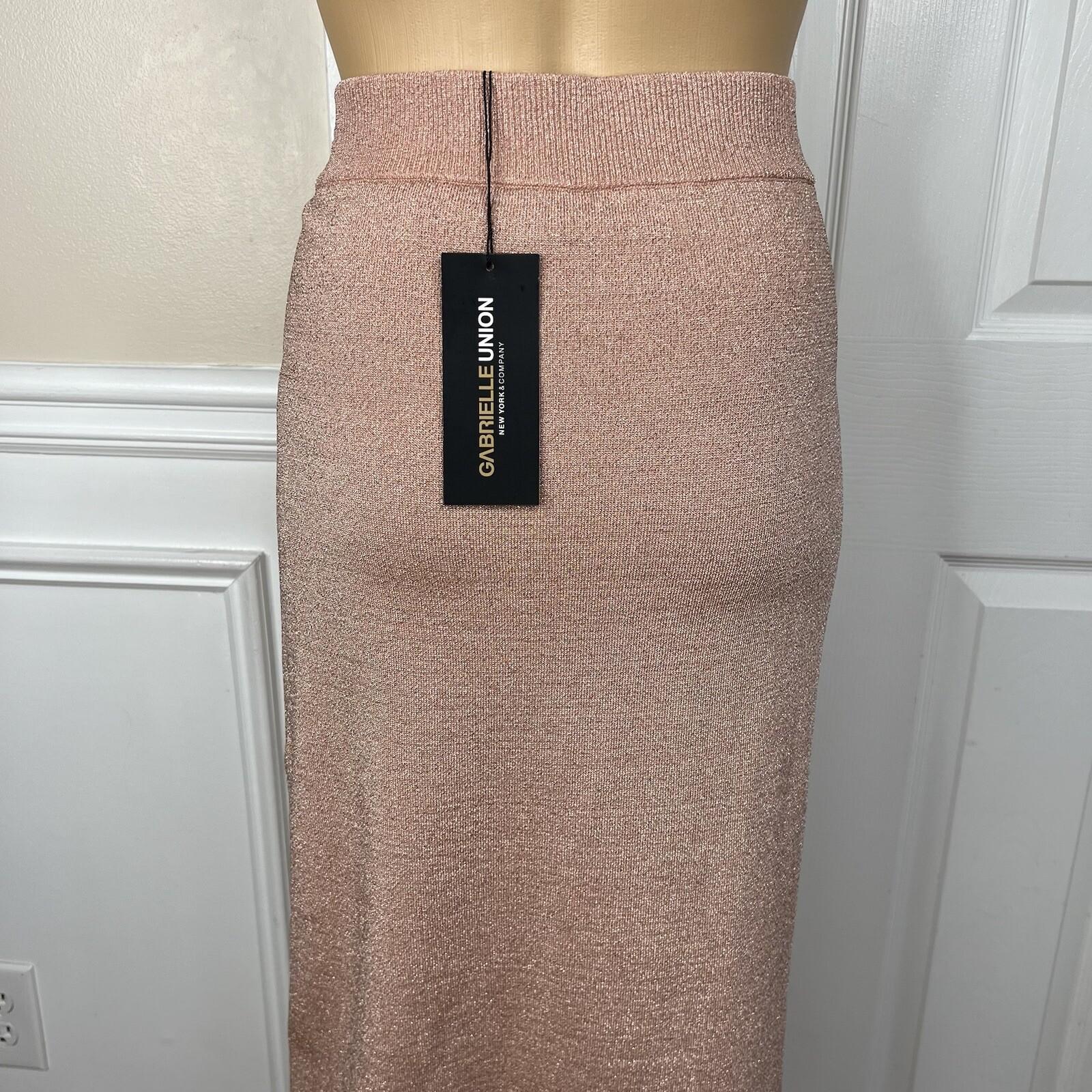 Gabrielle Union For NY Company Knit Skirt XL Rose Gold Sparkle High Split New