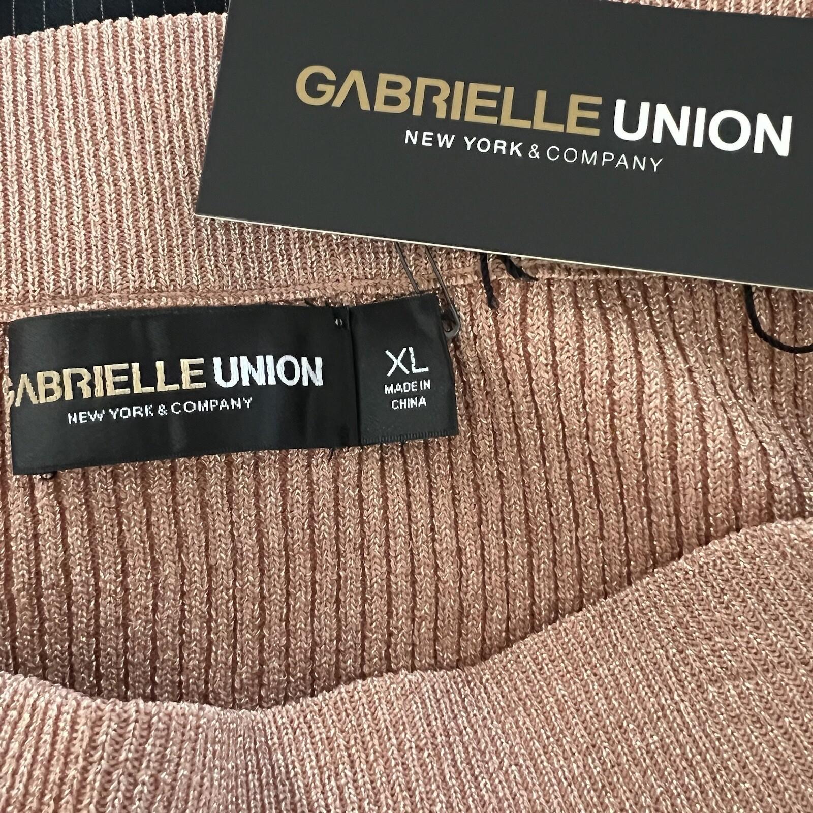 Gabrielle Union For NY Company Knit Skirt XL Rose Gold Sparkle High Split New