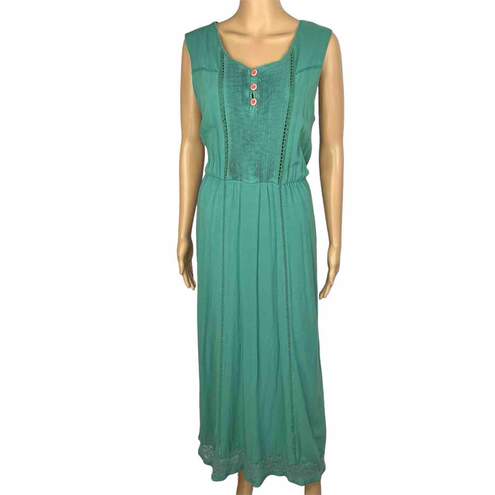 Matilda Jane Vtg Down In the Valley Dress Size L Wash Green Lace Trim Prairie