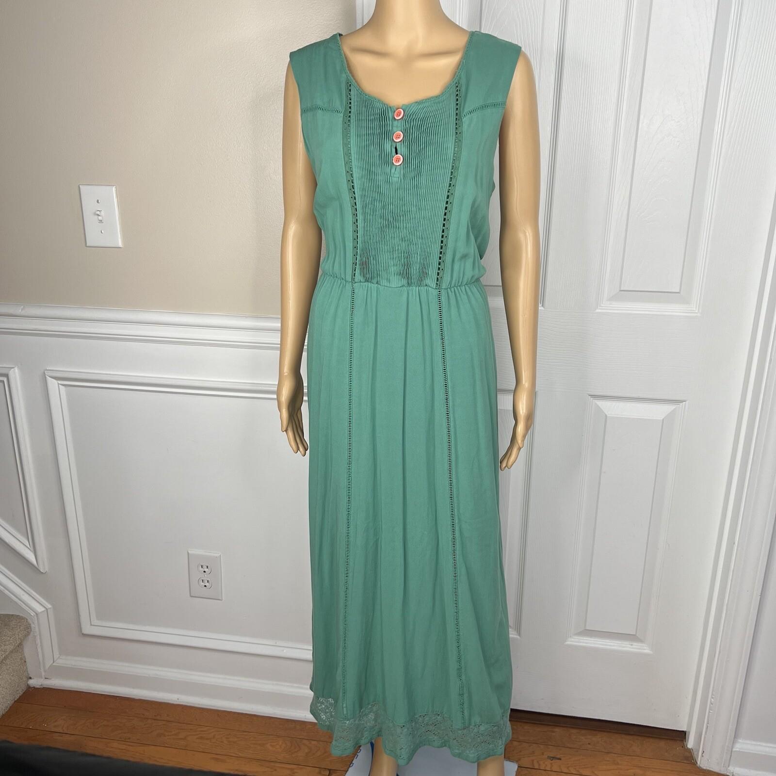 Matilda Jane Vtg Down In the Valley Dress Size L Wash Green Lace Trim Prairie