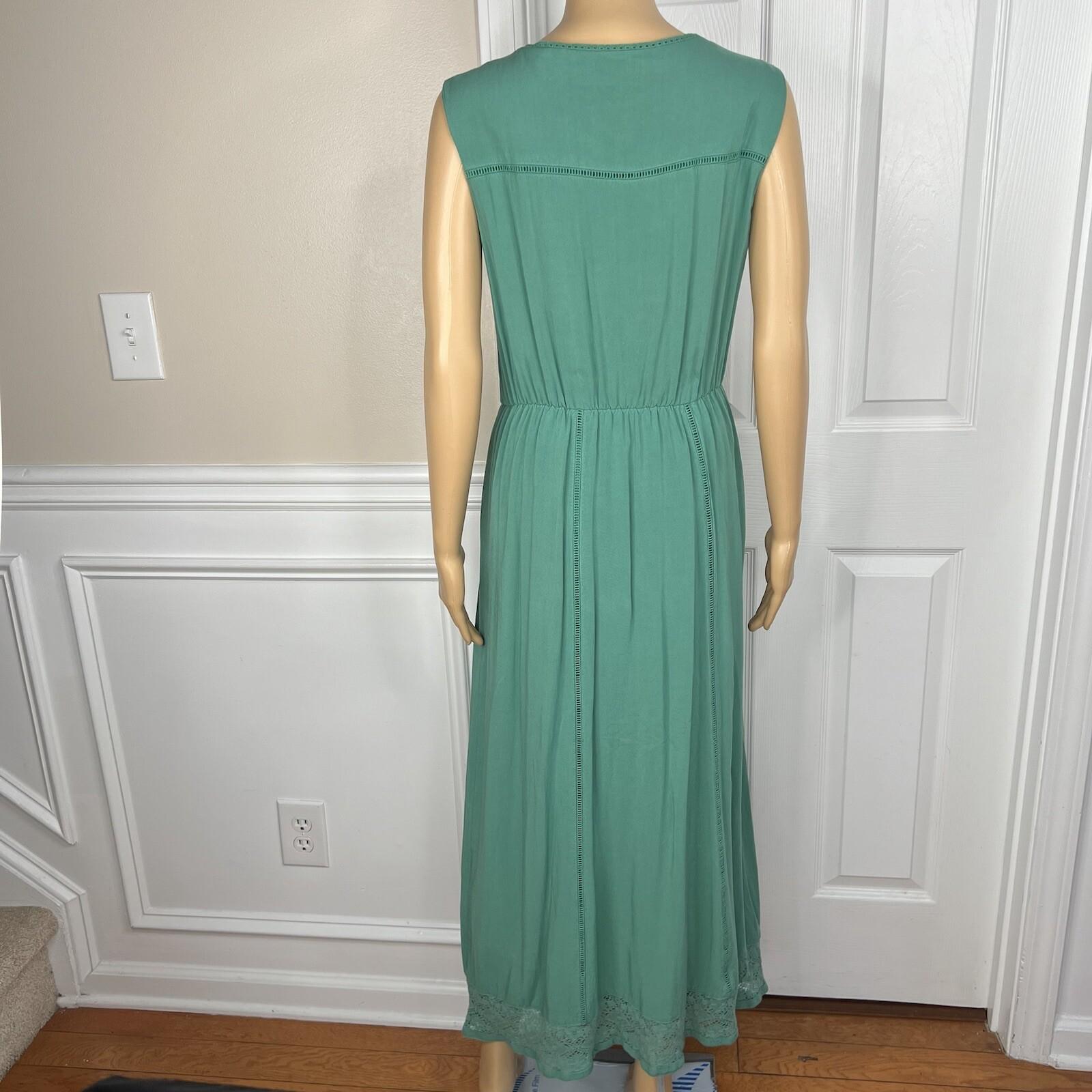 Matilda Jane Vtg Down In the Valley Dress Size L Wash Green Lace Trim Prairie