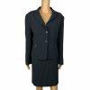 Tahari ASL Women Polyester Rayon Skirt Suit Size 14P Black Striped Lined 2PC