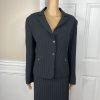 Tahari ASL Women Polyester Rayon Skirt Suit Size 14P Black Striped Lined 2PC