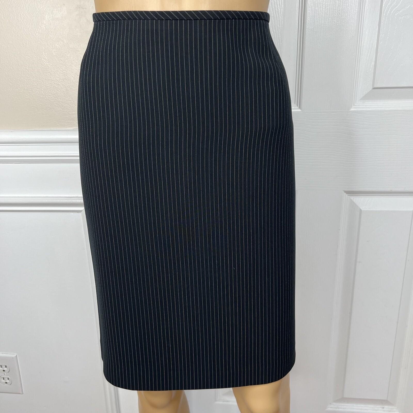 Tahari ASL Women Polyester Rayon Skirt Suit Size 14P Black Striped Lined 2PC