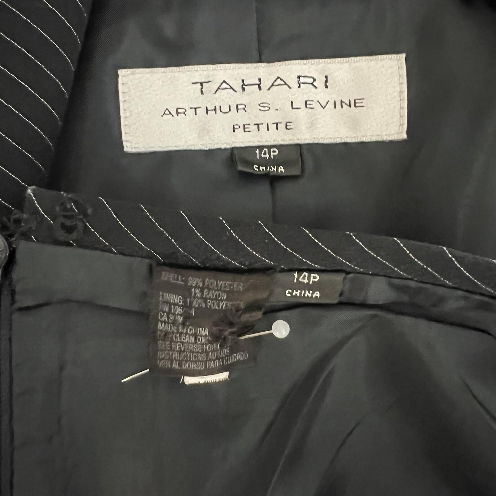 Tahari ASL Women Polyester Rayon Skirt Suit Size 14P Black Striped Lined 2PC