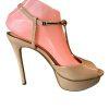 Jessica Simpson Patent Leather Shoes Size 8.5M Nude Ankle Strap Peep Toes Heels