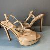 Jessica Simpson Patent Leather Shoes Size 8.5M Nude Ankle Strap Peep Toes Heels